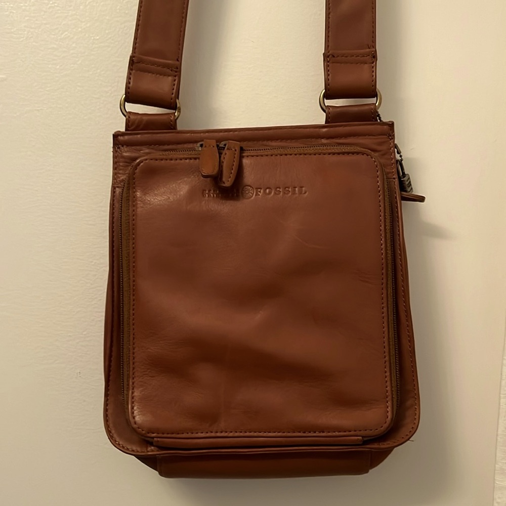 Fossil leather saddle bag